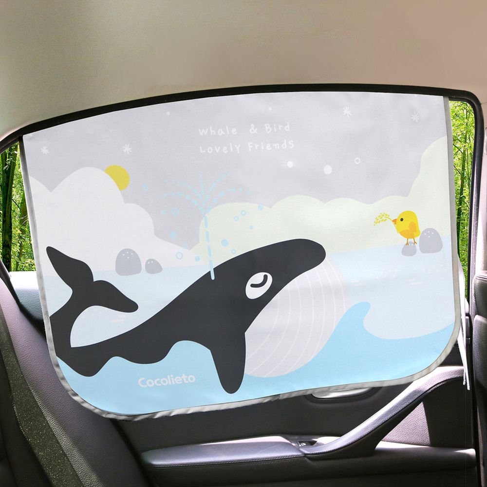 韓國 coco Lieto - 磁鐵式三層抗UV遮陽窗簾-大海鯨魚 (67x48cm)
