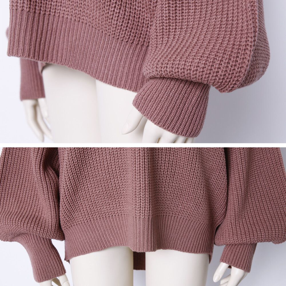 日本女裝代購 - 優雅小V領寬鬆針織上衣-米白 (M(Free size))