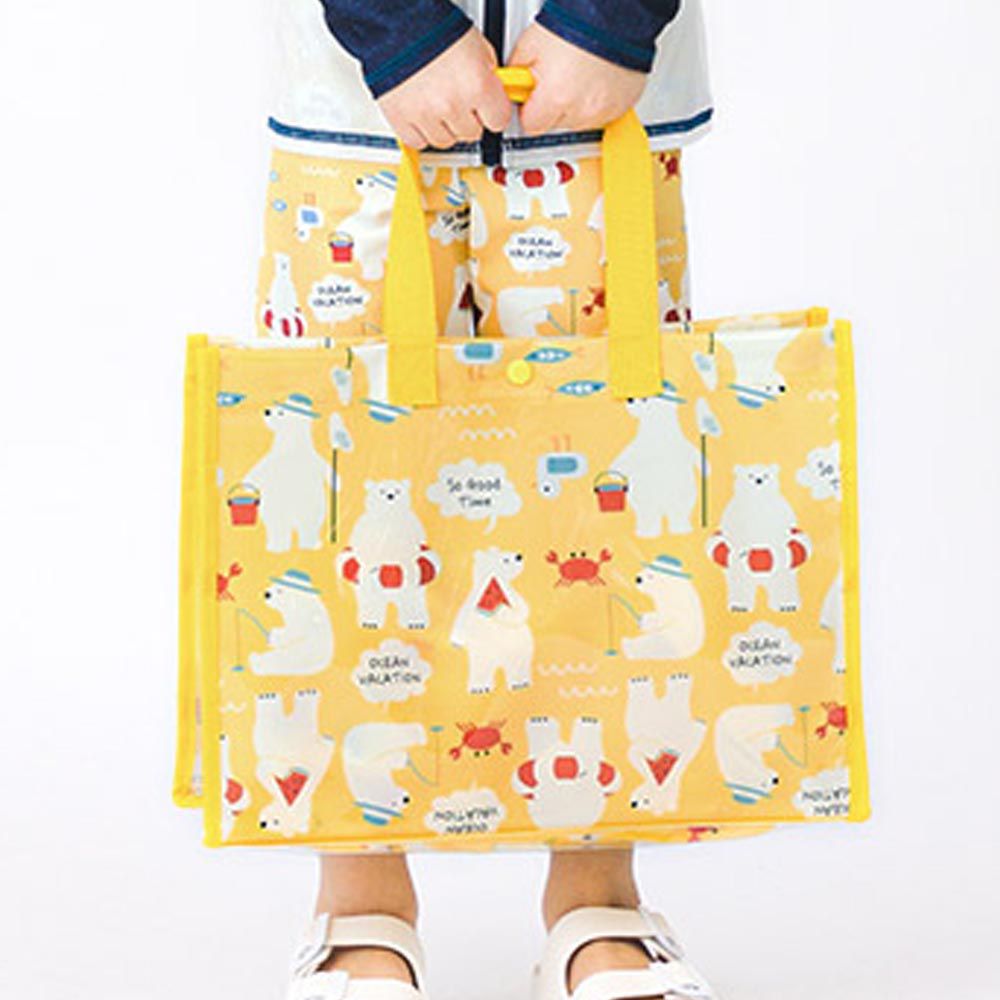 日本 ZOOLAND - 防水PVC手提袋/游泳包-白熊戲水-黃色 (25x34cm)
