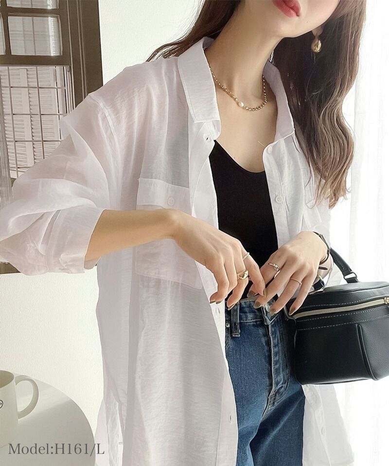 日本 Classical Elf - 空氣感透膚翻領薄襯衫-灰棕