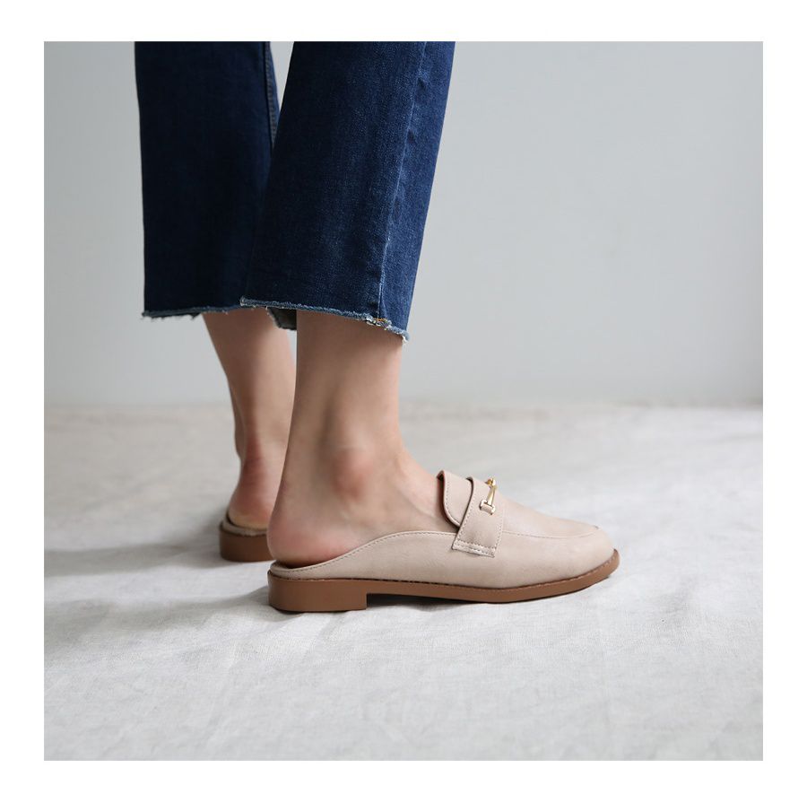 韓國 Dangolunni - 一字麂皮穆勒鞋-灰