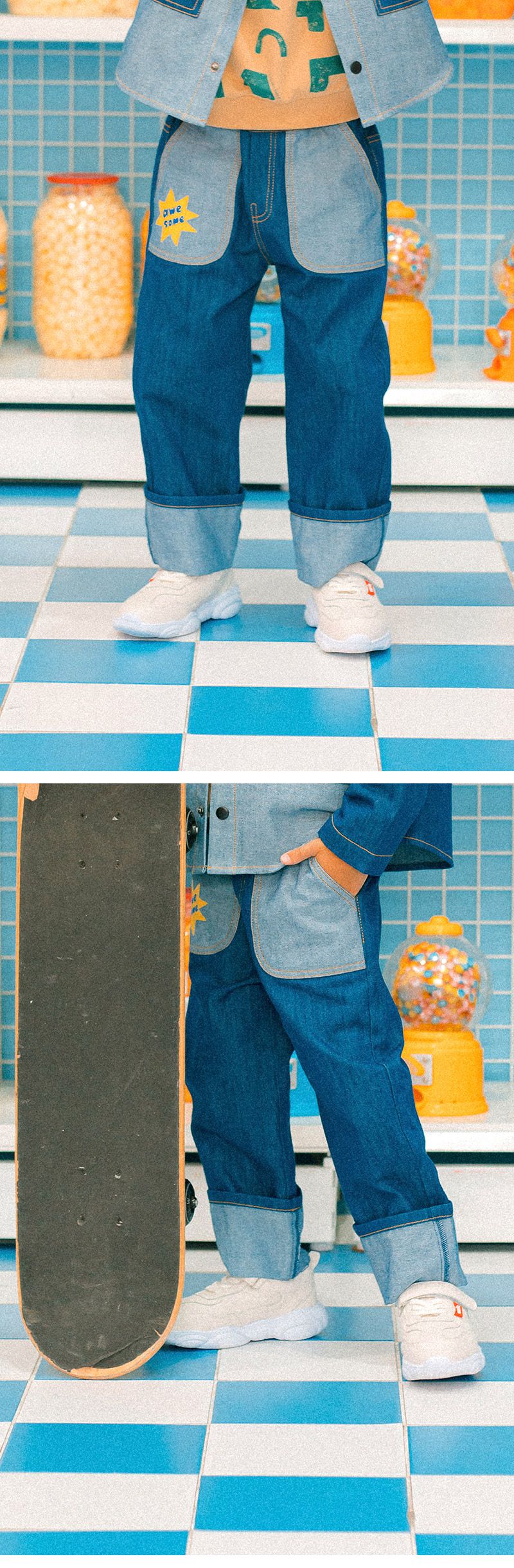 韓國 OZKIZ - awesome鬆緊褲頭牛仔褲