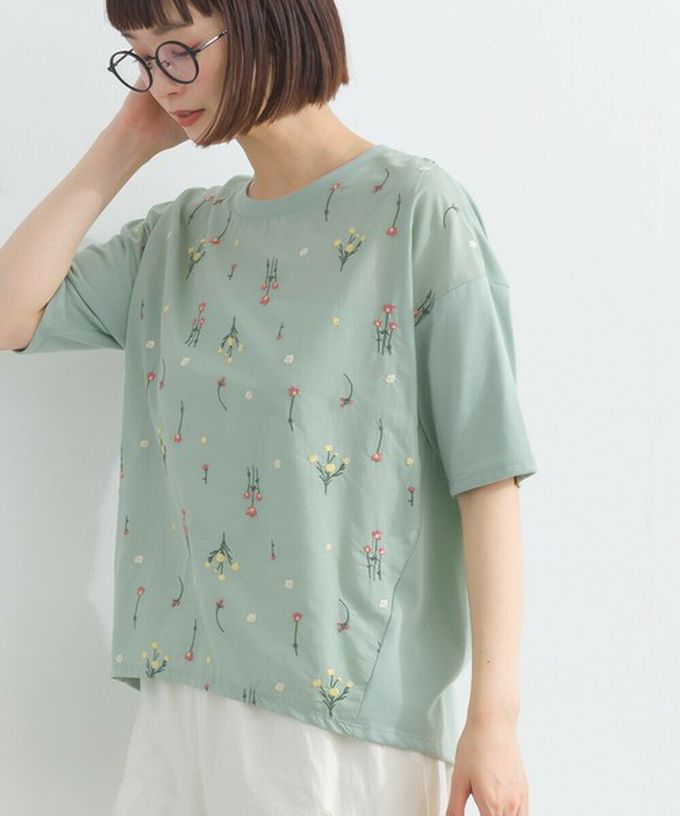 日本 Lupilien - 唯美刺繡舒適棉短袖上衣-蝴蝶結-深灰