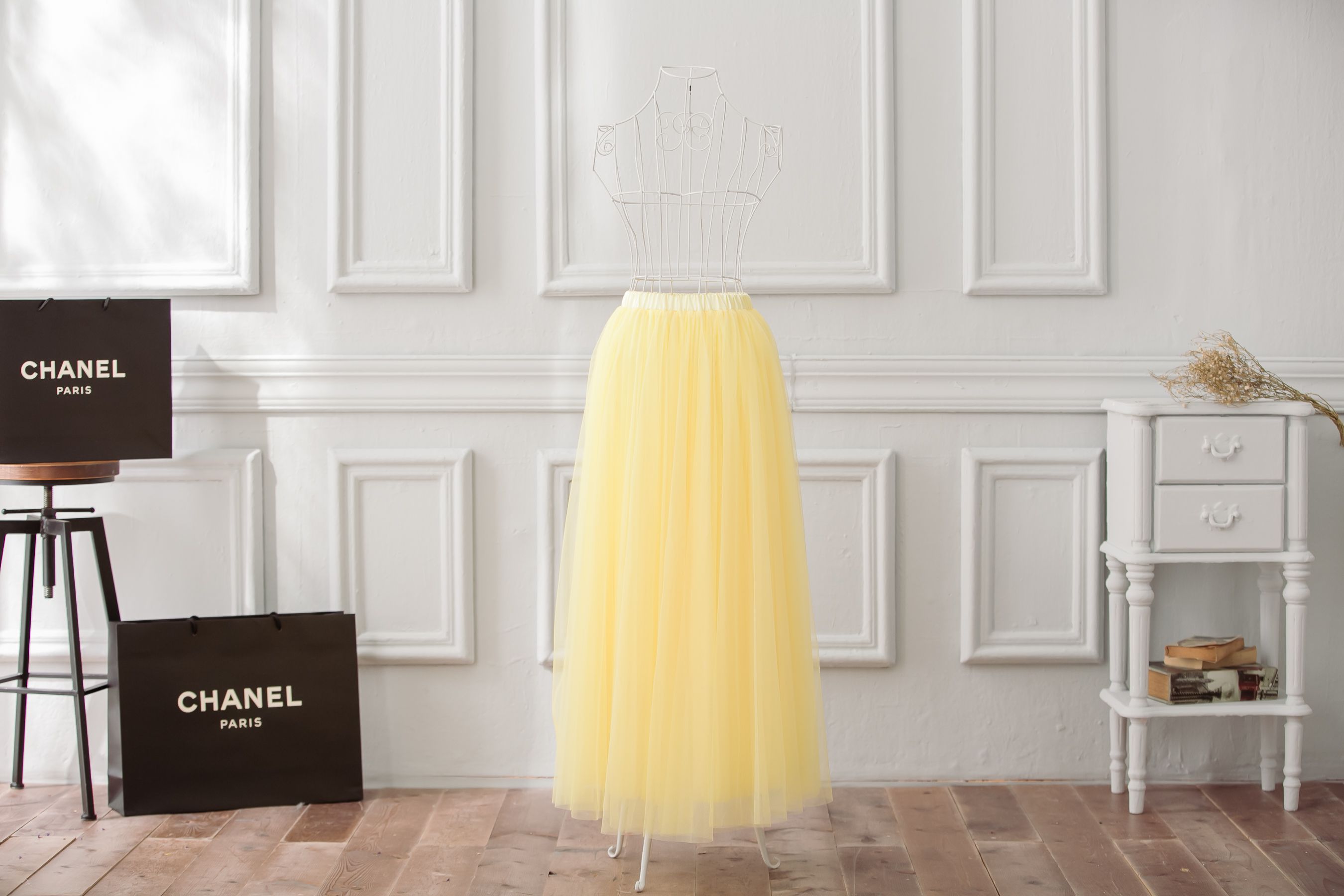 Peachy - 獨家訂製綿柔法式浪漫三層蓬紗裙-三層蓬版-嫩鵝黃 (F)