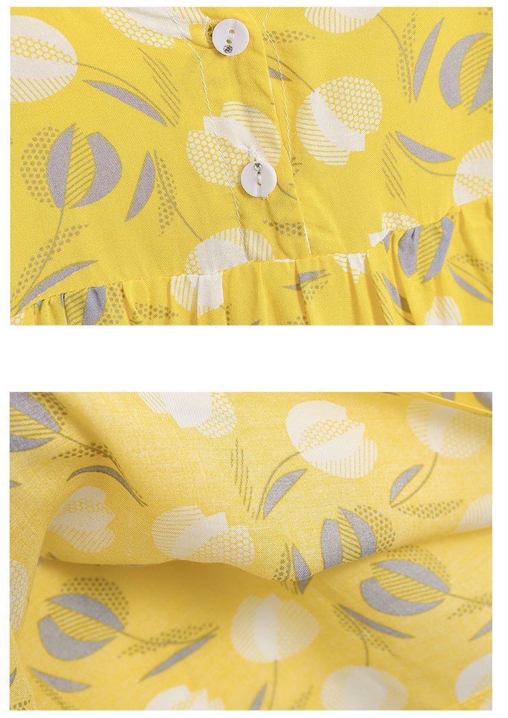 小清新印花吊帶洋裝-滿版花朵-黃+白+灰