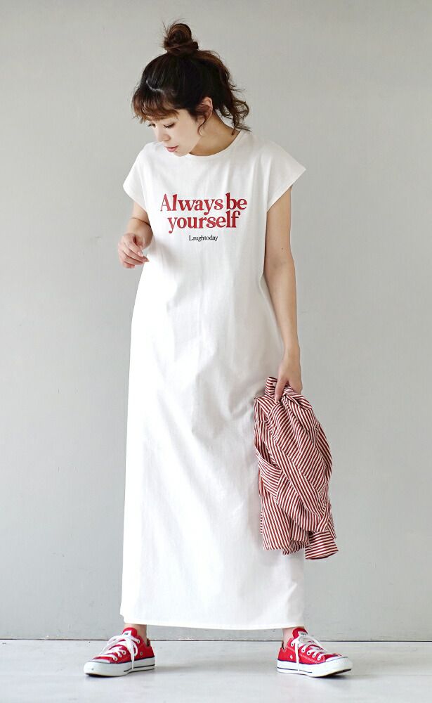 日本 zootie - 顯瘦休閒印花法式袖洋裝-白