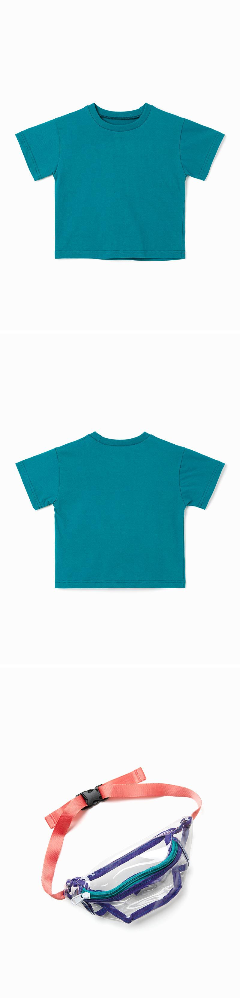 韓國 OZKIZ - (附透明包)簡約短袖上衣-藍綠