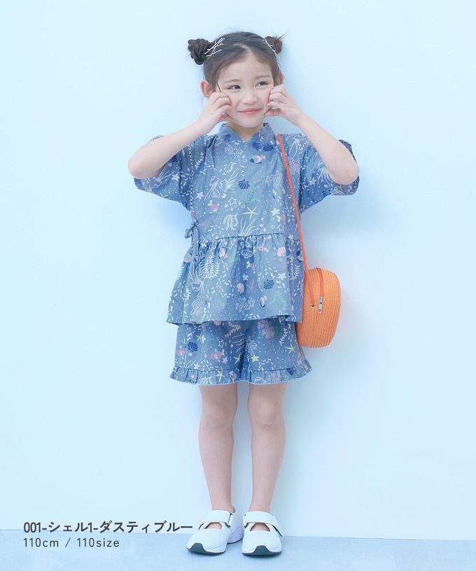 日本 devirock - [推薦]夢幻女孩荷葉邊甚平套裝-小花-淺粉