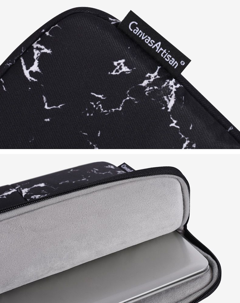 多口袋防潑水手提式電腦包-大理石花紋-黑色