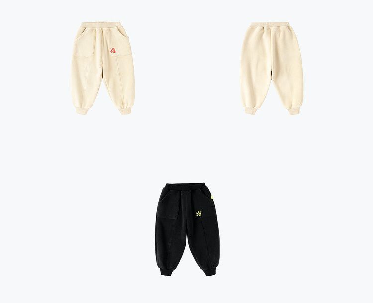 喜氣拜年暖暖休閒長褲-福氣到-黑色