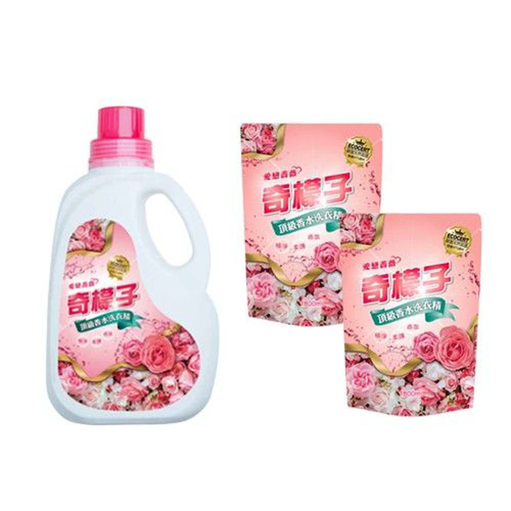 奇檬子 - 頂級香水洗衣精組-愛戀薔薇-2000MLx1瓶+1800MLx2補充包