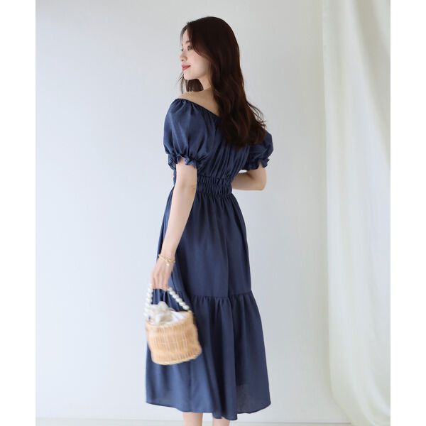 日本 BLUE EAST - 甜美氣質泡泡袖收腰洋裝-薄荷綠