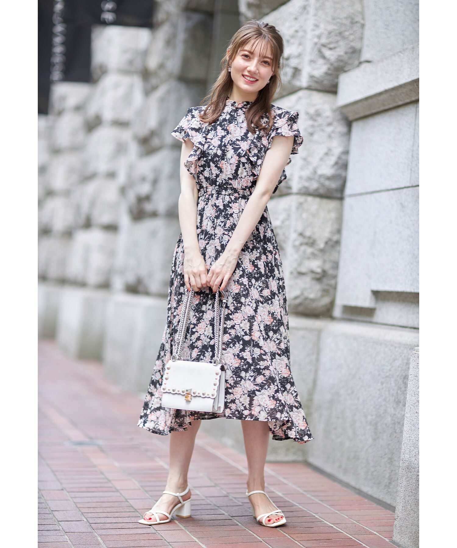 日本 tocco-closet - 優雅荷葉領無袖洋裝-甜蜜花園-天空藍