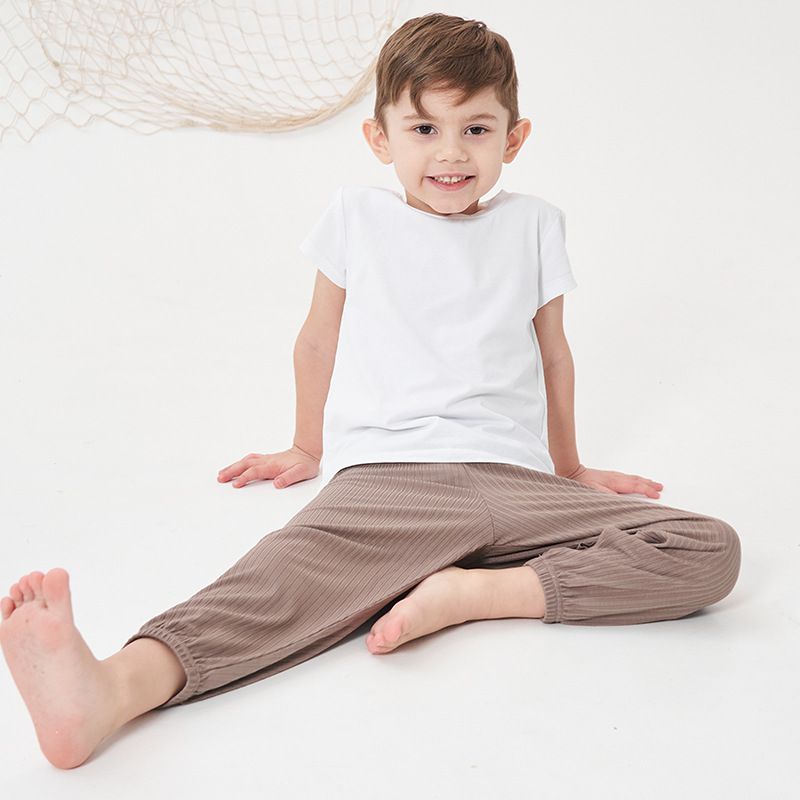 冰絲涼感素色螺紋防蚊褲/空調褲-棕色