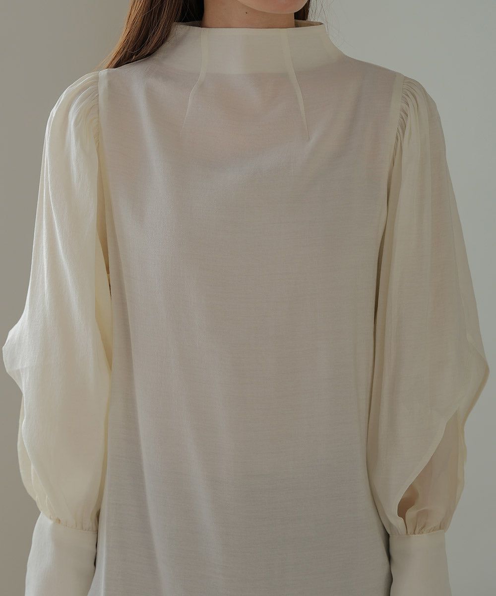 日本 Bab - 柔美紗拼接袖雪紡上衣-深可可