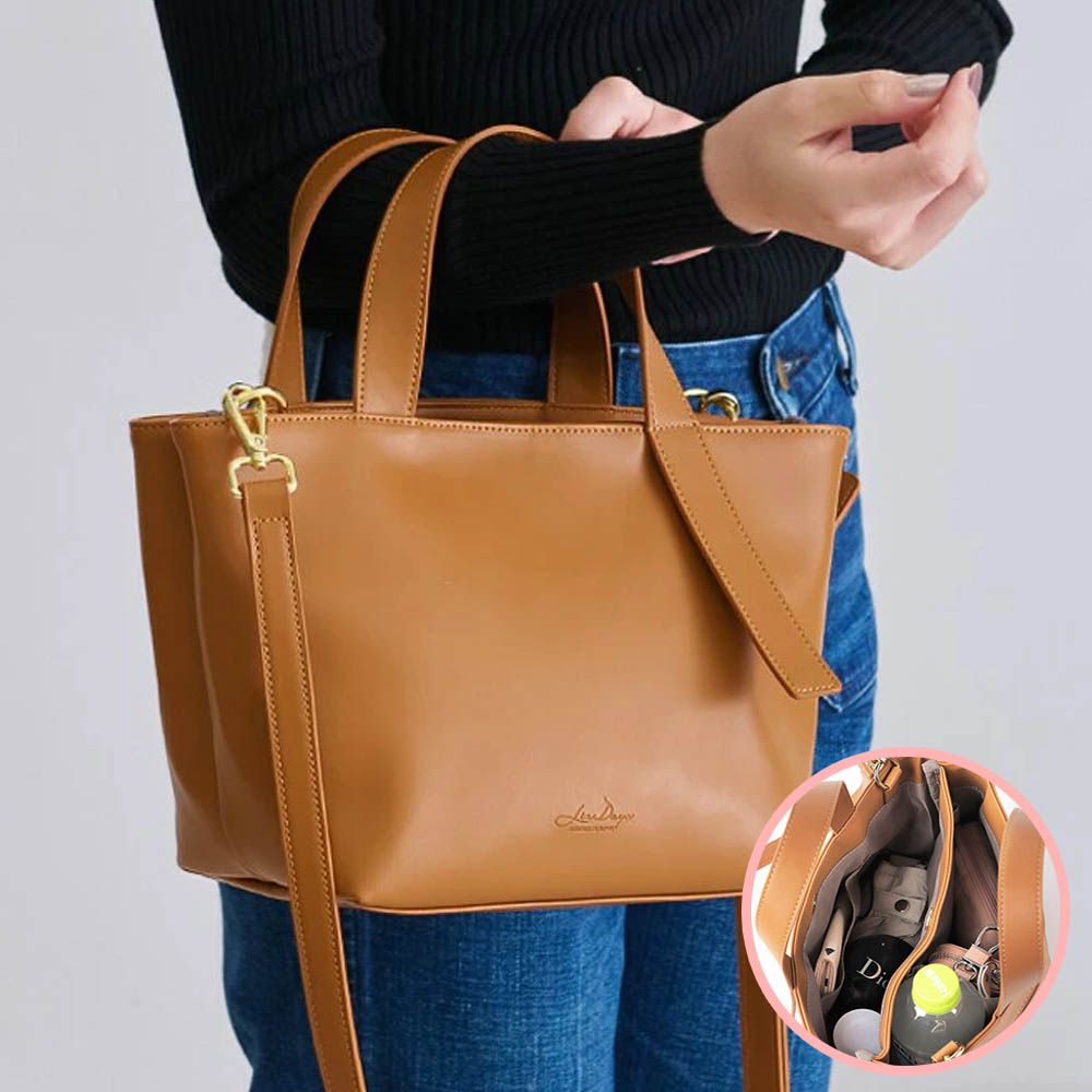 2way柔滑簡約手提/側背包-焦糖橘 (20x19cm)