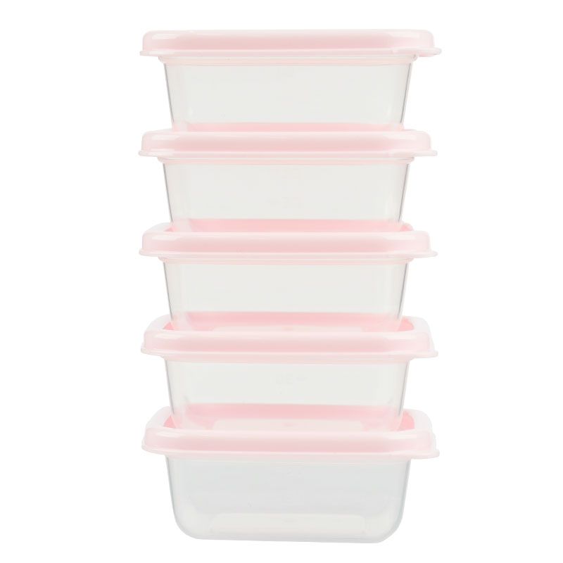akachan honpo - 離乳食品保存容器-方形S號-粉紅色-5個入/60ml