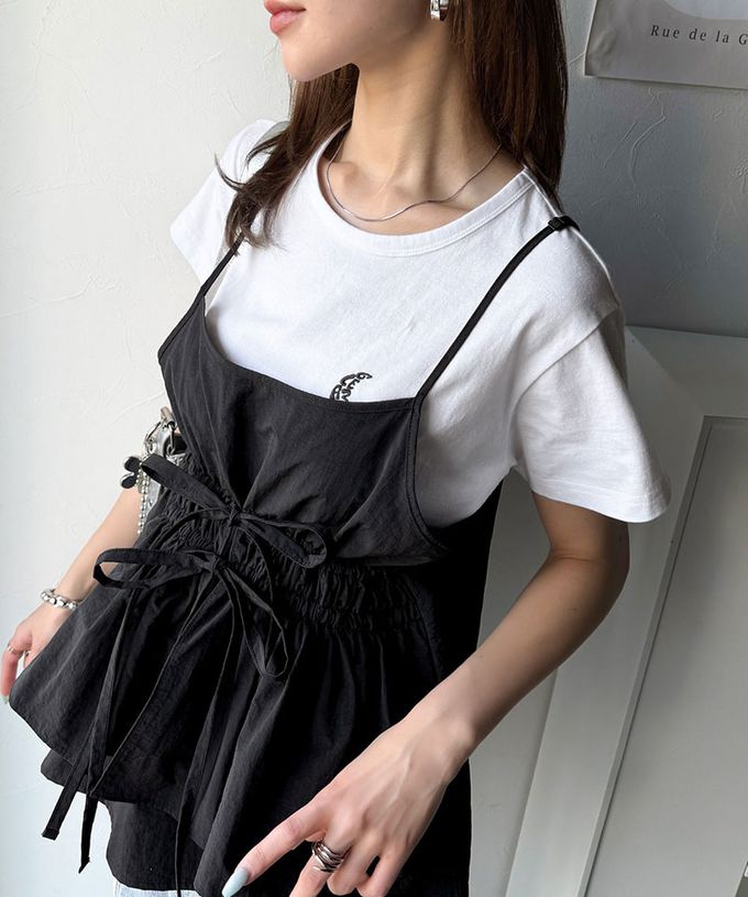 日本 Classical Elf - 俏麗荷葉細肩帶+月亮短袖T恤(2件組)-灰