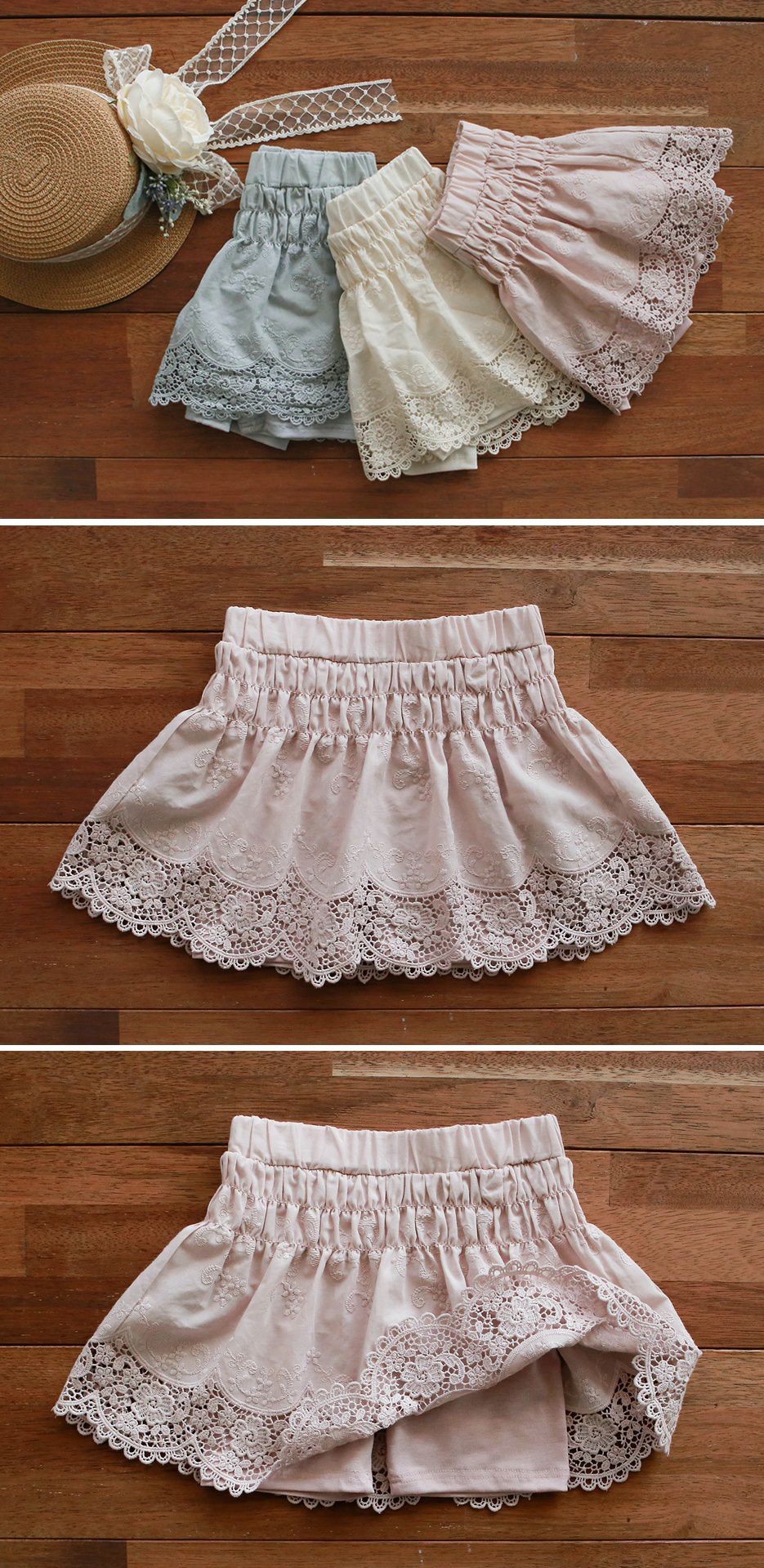 韓國 PuellaFLO - 蕾絲鏤空花瓣下襬褲裙-粉紅