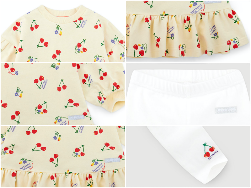 韓國 Jelispoon - 滿版櫻桃泡泡袖套裝