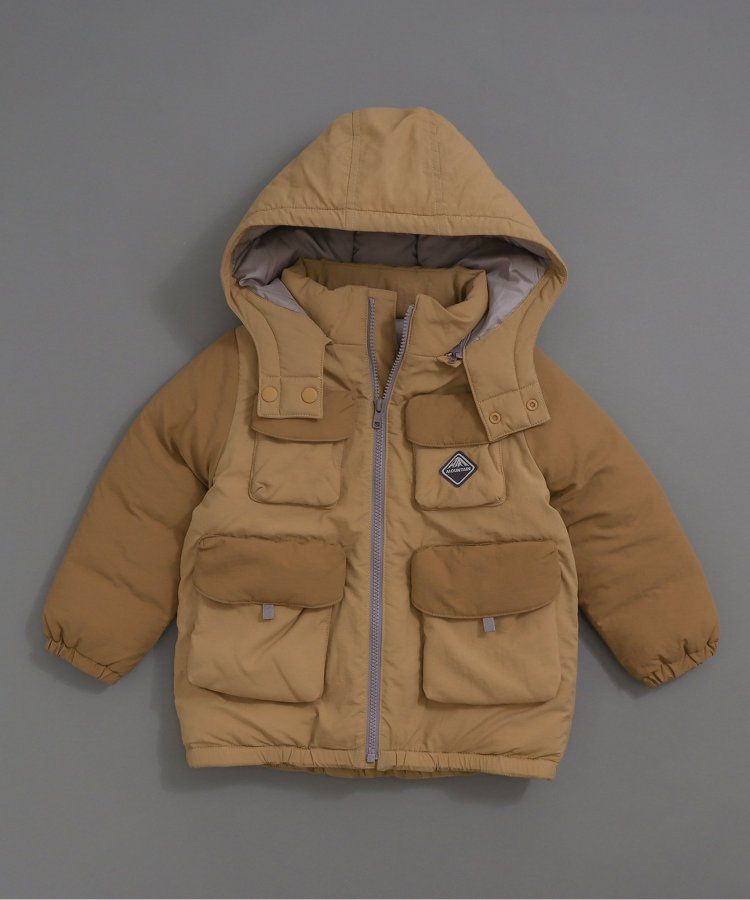 日本 BREEZE - 多口袋頂級保暖鋪棉連帽外套-卡其