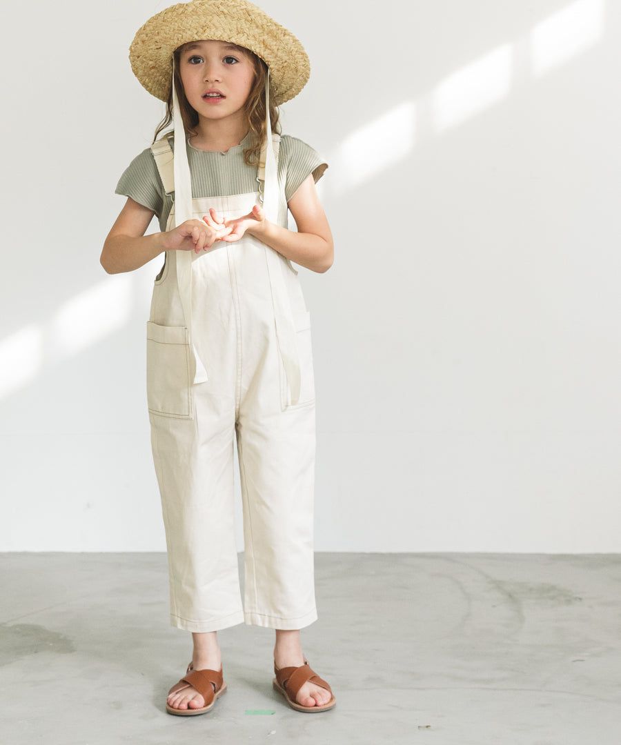 日本 PAIRMANON - 撞色大口袋吊帶褲(孩子)-丈青