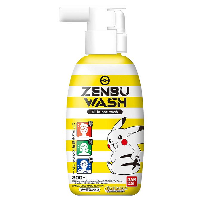 日本 BANDAI - 兒童三合一髮顏沐浴乳-皮卡丘/蘇打香-300ML