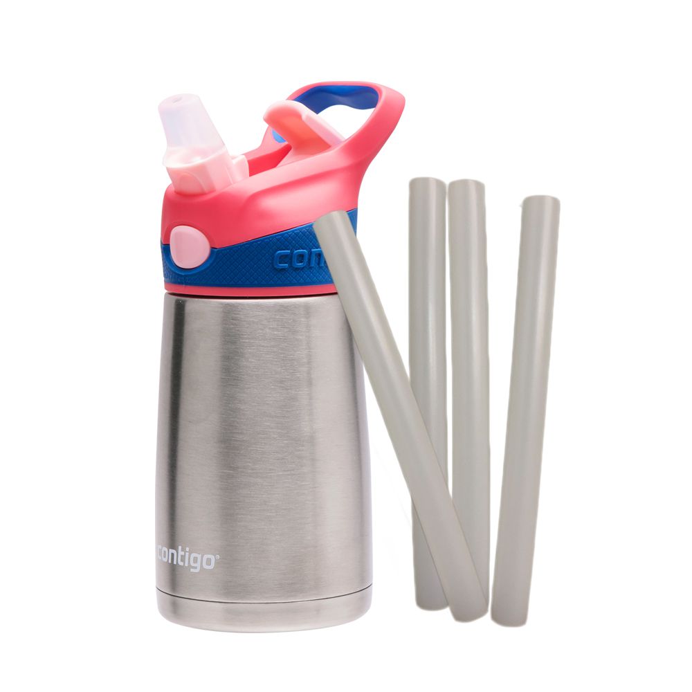 美國 Contigo - 兒童不銹鋼保溫吸管瓶-紅蓋-296cc+兒童保溫瓶吸管91MM(4入)
