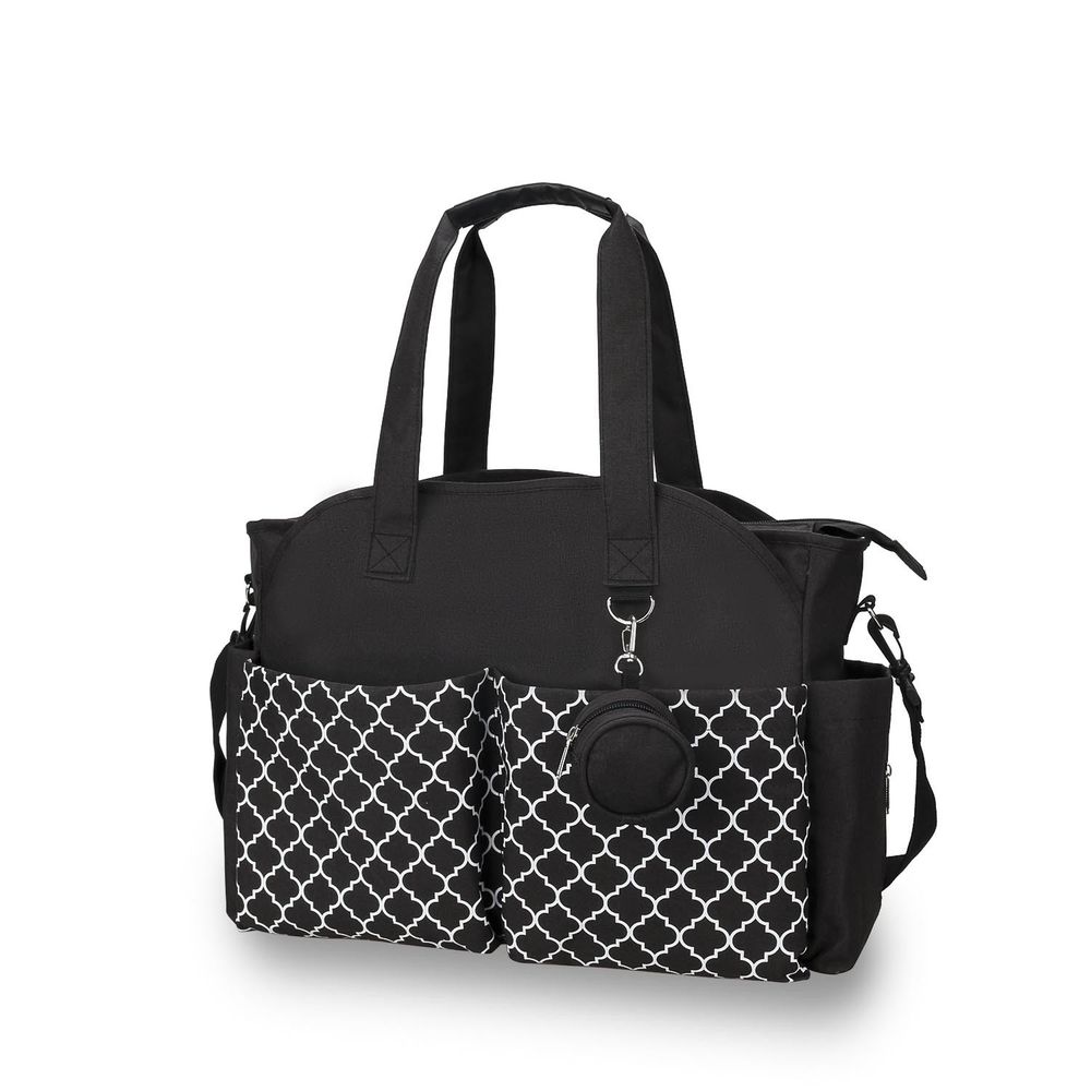 大容量手提包/媽媽包(附奶嘴收納包)-幾何款-黑色 (40x29x13cm)