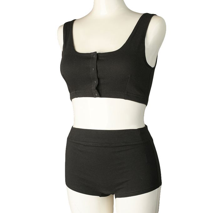 akachan honpo - 半截式內衣-前開式 素面-黑色