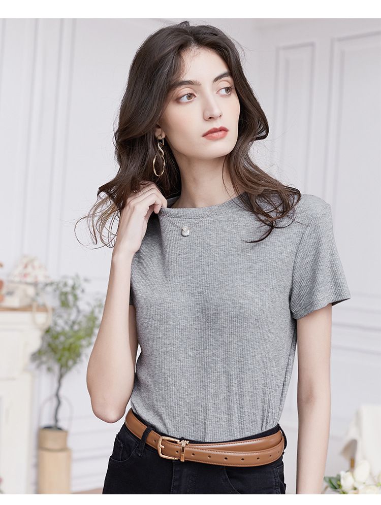 慵懶格調圓領短袖上衣-淺紫色 (M)