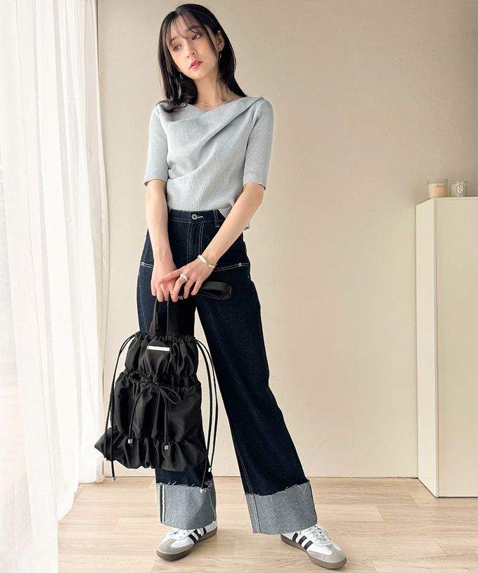 日本 Classical Elf - 休閒感皺摺蝴蝶結肩背包(可收A4)-黑