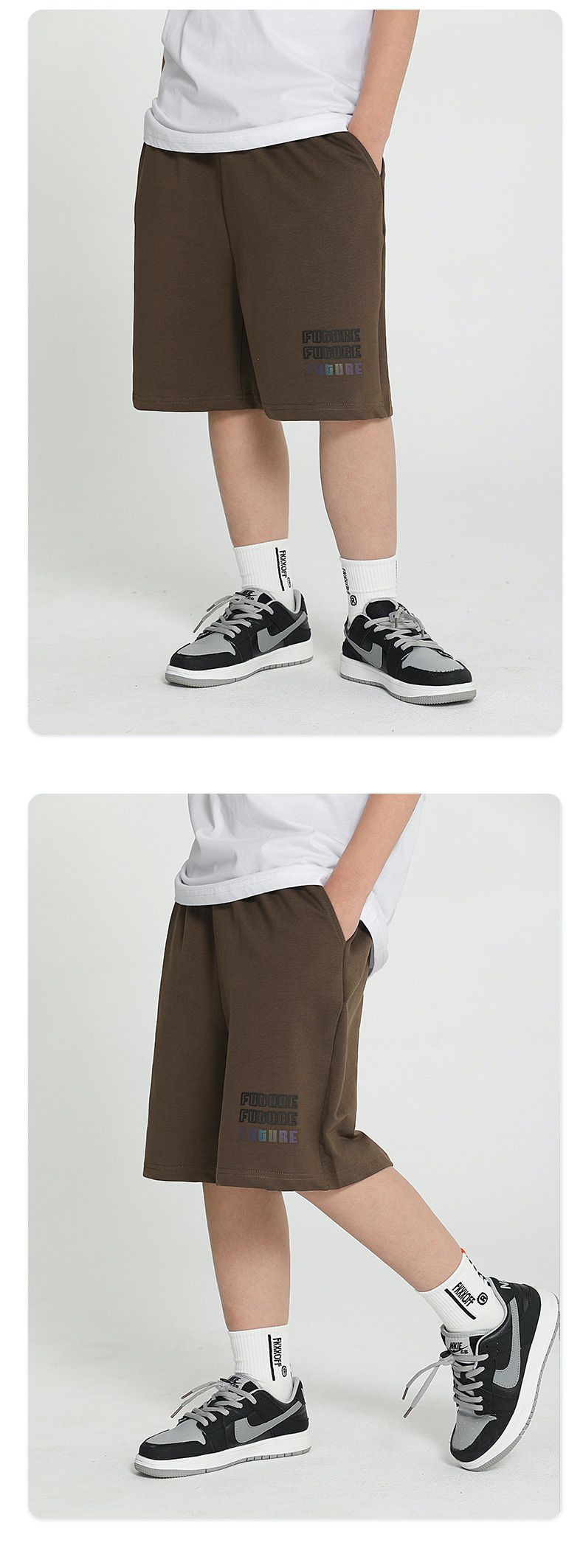 個性五分短褲-英文字母-灰色