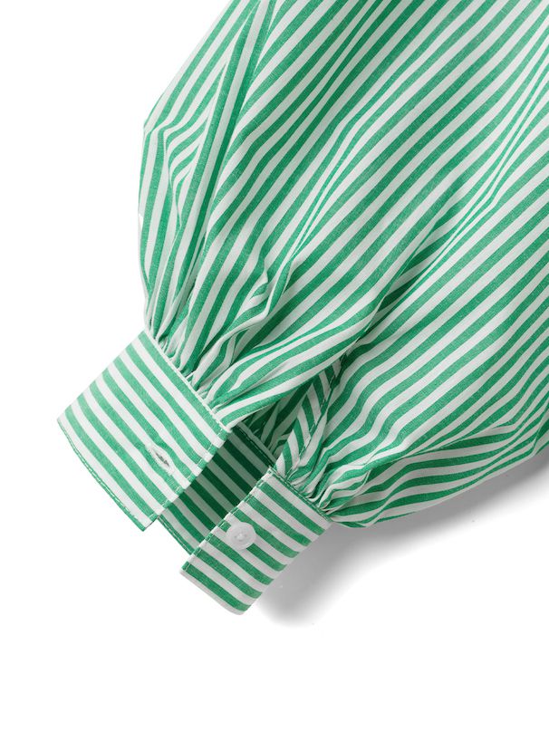 日本 GRL - 聯名款 經典直條紋長袖襯衫-凱蒂綠 (F)