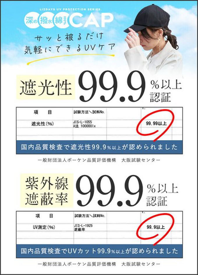 日本 LIZDAYS - 99.9%遮光接觸冷感深版鴨舌帽-深藍