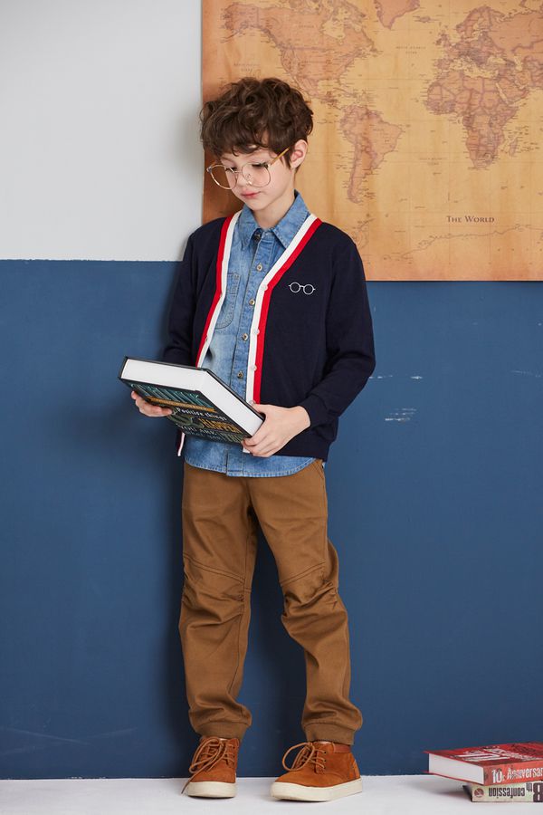 麗嬰房 Little moni - 學院風針織外套-深藍