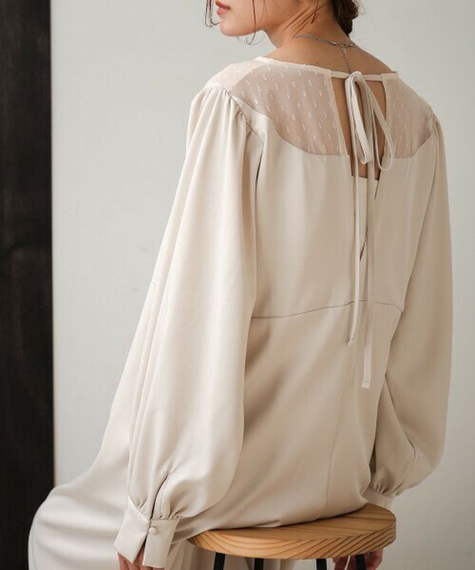 日本 Bab - 優雅蕾絲拼接背綁帶長袖洋裝-駝色