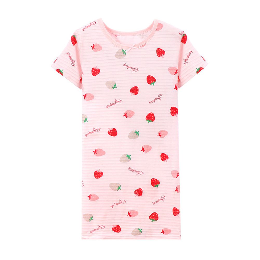 MAMDADKIDS - 竹節棉短袖睡衣/睡裙-滿園草莓-粉色