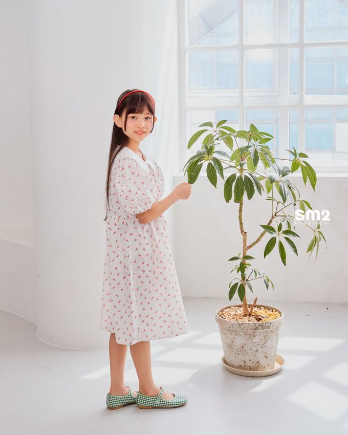 韓國 sm2 - Lovely印花泡泡袖洋裝-滿版玫瑰-象牙白