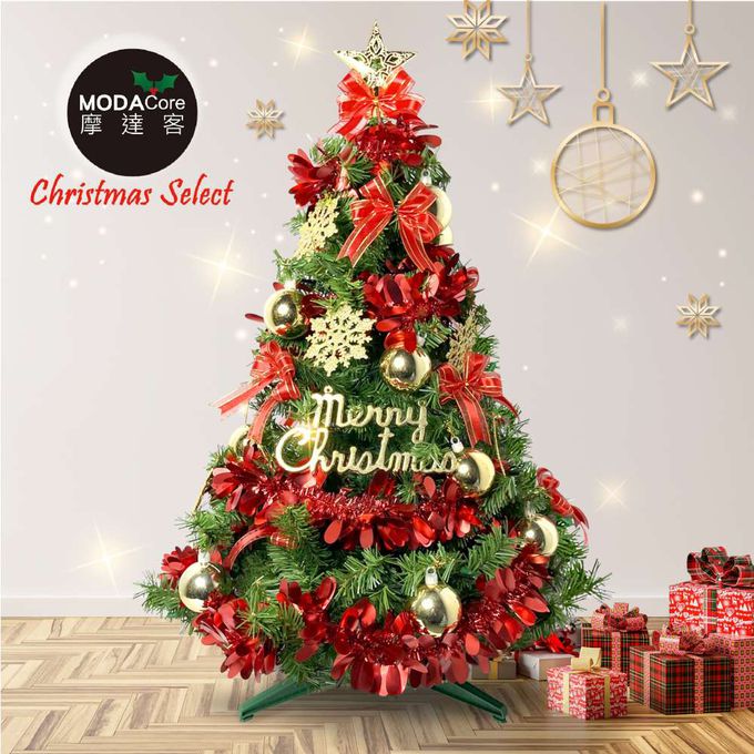 MODACore 摩達客 - 摩達客耶誕-3尺/3呎(90cm)特仕幸福型裝飾綠色聖誕樹 (綺紅金雪系配件)超值組含全套飾品不含燈/本島免運費