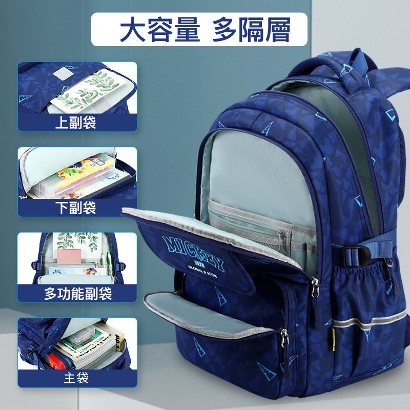 大容量多隔層輕量書包-幾何米奇-粉色 (建議身高130-150cm)