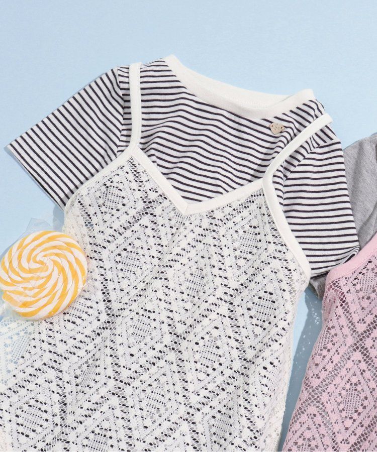 日本 apres les cours - 優雅蕾絲細肩帶洋裝(2件式)-條紋x白