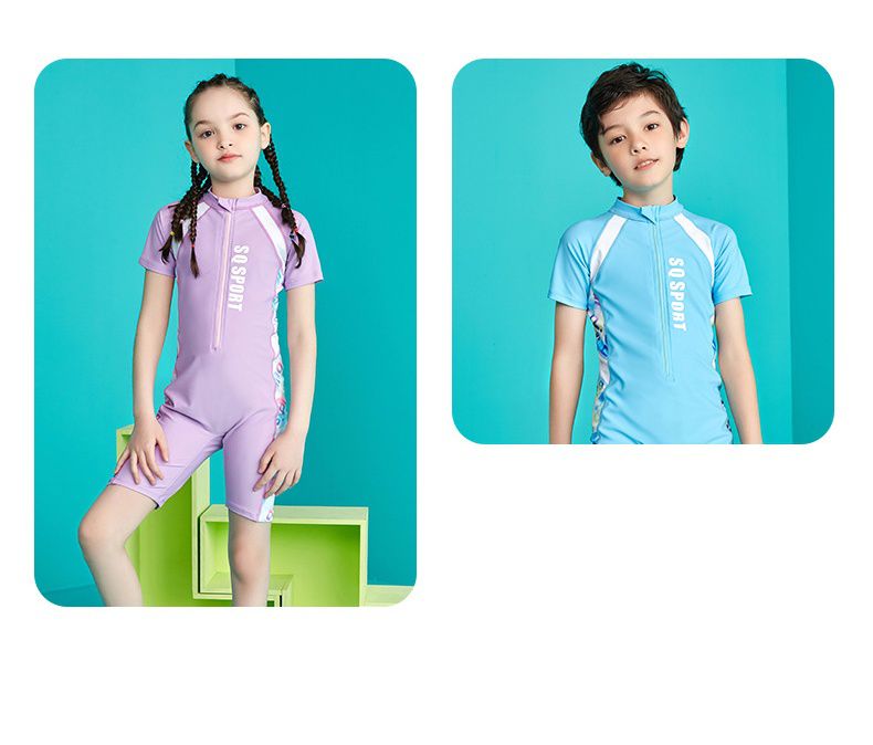 女寶運動風短袖連身泳衣-SPORT-紫色