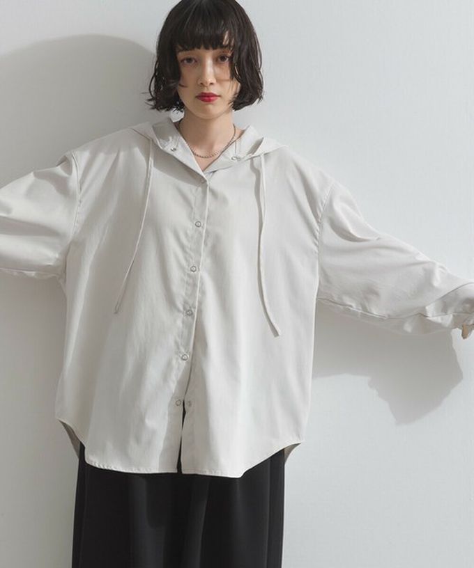 日本 ELENCARE DUE - 復古風磨毛寬版連帽長袖襯衫-黑