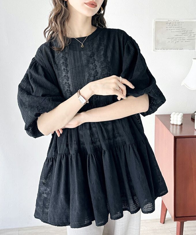 日本 Classical Elf - 3WAY刺繡雕花廓形短袖襯衫-灰藍