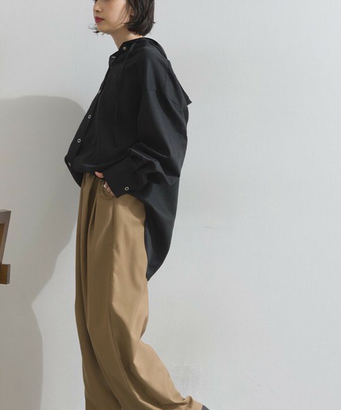 日本 ELENCARE DUE - 復古風磨毛寬版連帽長袖襯衫-灰杏