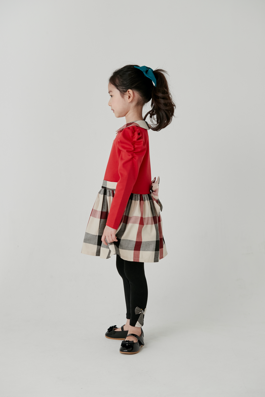 韓國 Coco Bang - 英倫格紋蝴蝶結內搭褲-黑