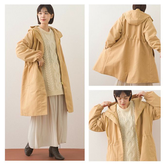 日本 OMNES - 潑水加工 派克連帽風衣長版外套-橄欖綠