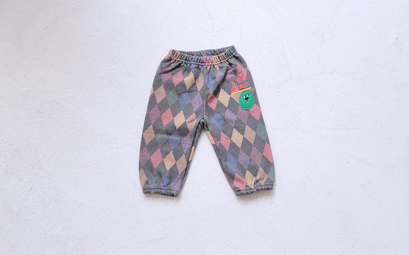 韓國 Mimico - 幾何圖形舒適棉褲-菱格灰