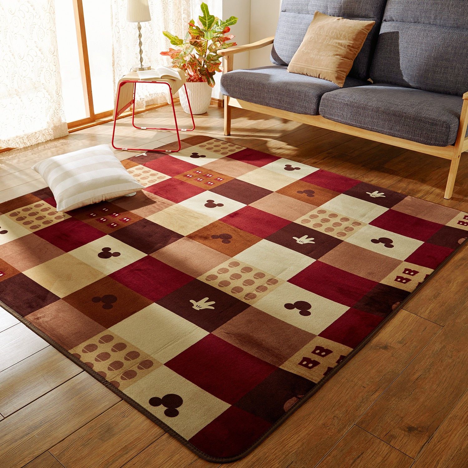 日本千趣會 - 迪士尼 彩色方塊米奇室內地毯-藍黃紅系 (130x185cm)